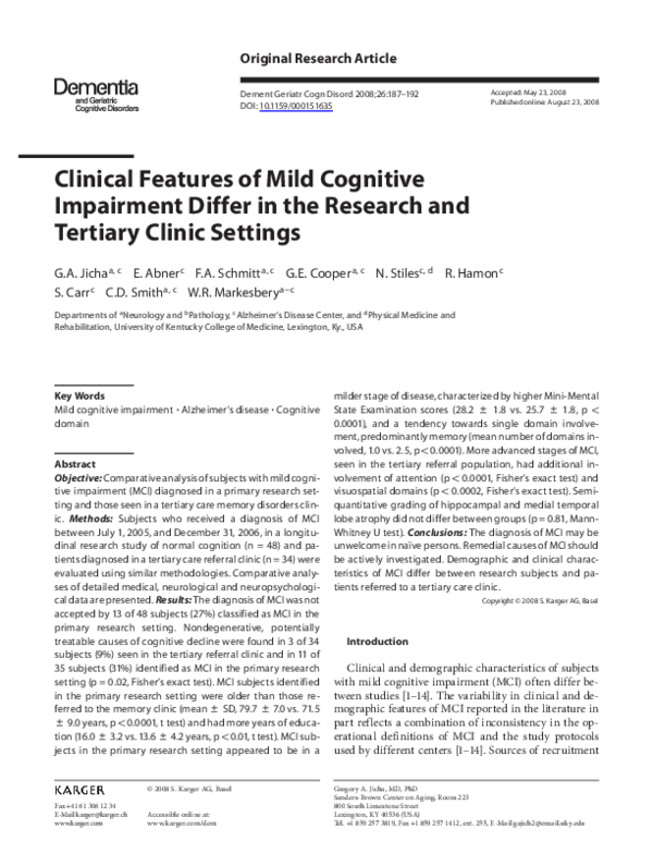(PDF) Clinical Features of Mild Cognitive Impairment Differ in the ...