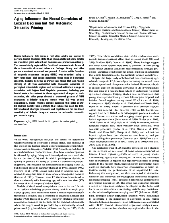 (PDF) Aging Influences the Neural Correlates of Lexical Decision but ...