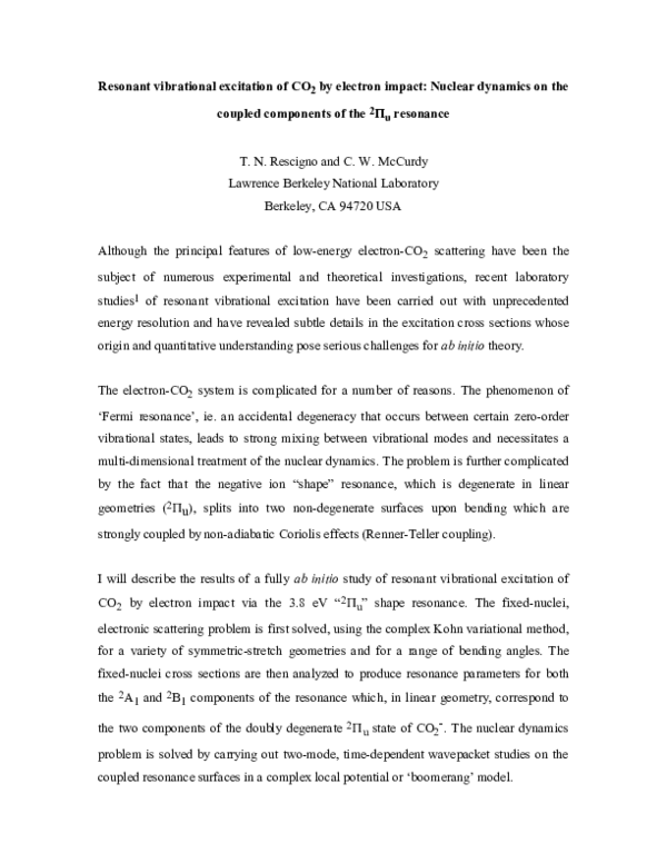 (PDF) Theoretical study of resonant vibrational excitation of CO_{2} by ...