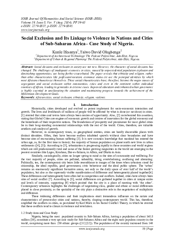 (PDF) Social Exclusion and Its Linkage to Violence in Nations and ...