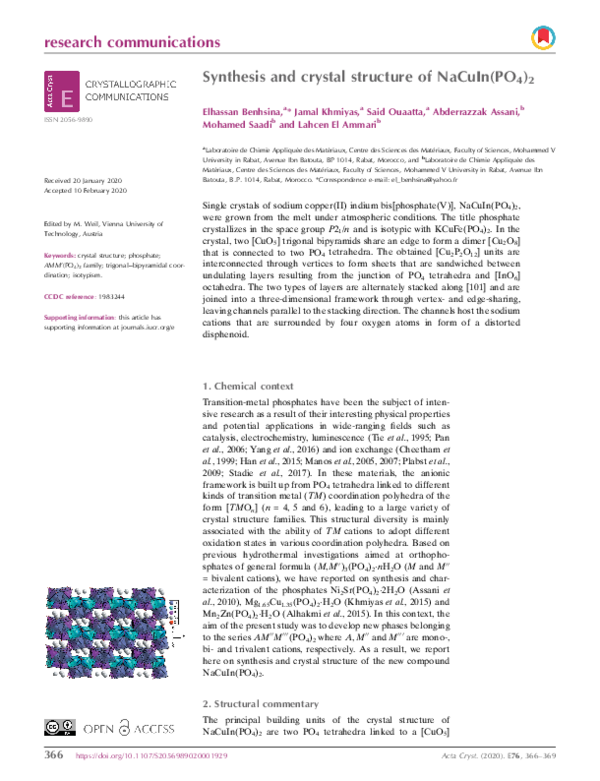 (PDF) Synthesis and crystal structure of NaCuIn(PO4)2