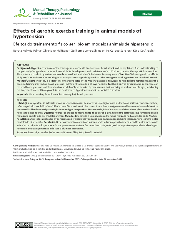 (PDF) Effects of aerobic exercise training in animal models of hypertension