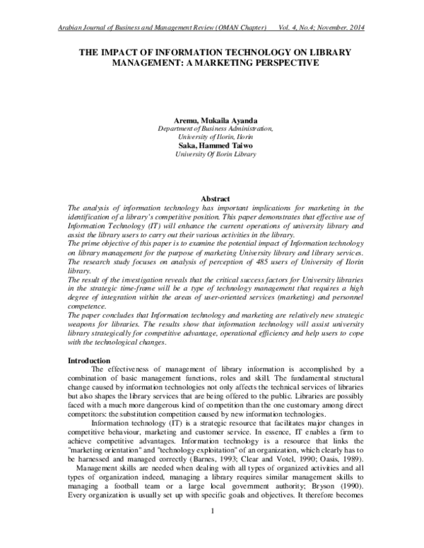 (PDF) The Impact of Information Technology on Library Management: A ...