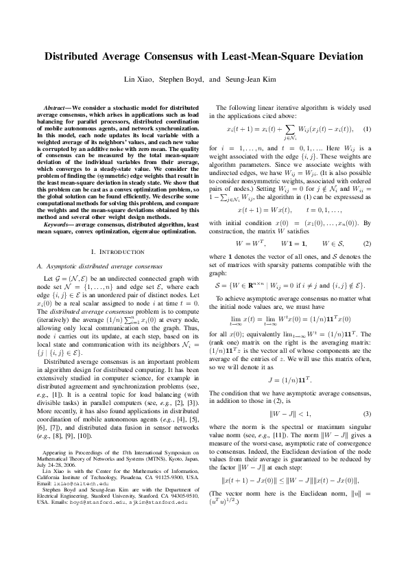 (PDF) Distributed average consensus with least-mean-square deviation