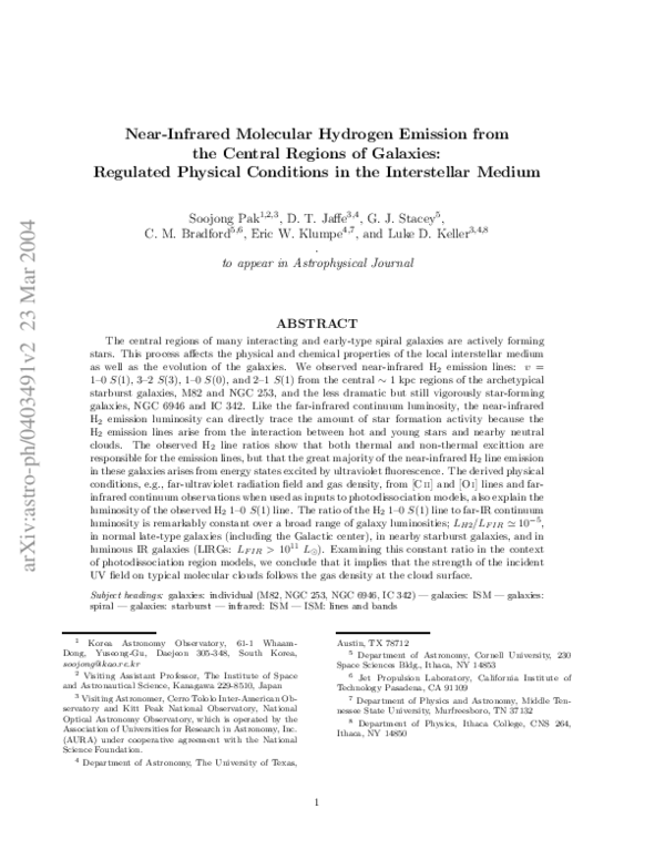 (PDF) Near‐Infrared Molecular Hydrogen Emission from the Central ...