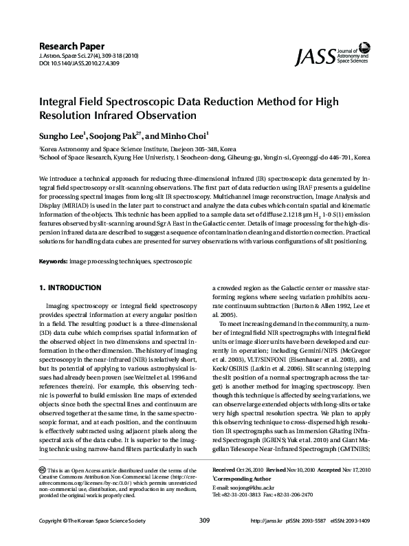 (PDF) Integral Field Spectroscopic Data Reduction Method for High ...