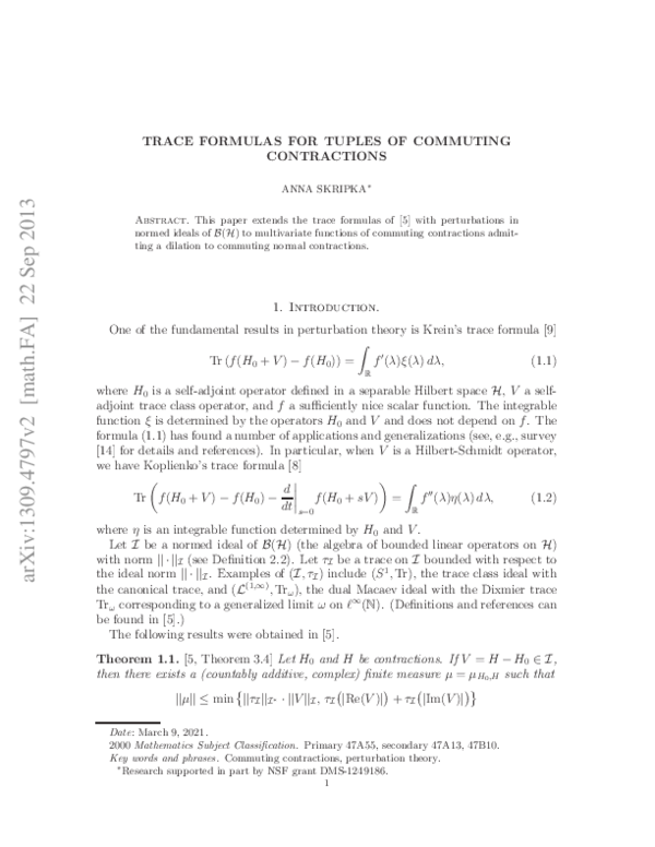 (PDF) Trace formulas for tuples of commuting contractions