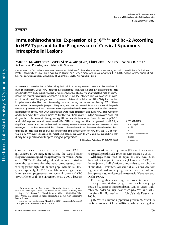 (PDF) Immunohistochemical Expression of p16INK4a and bcl-2 According to ...