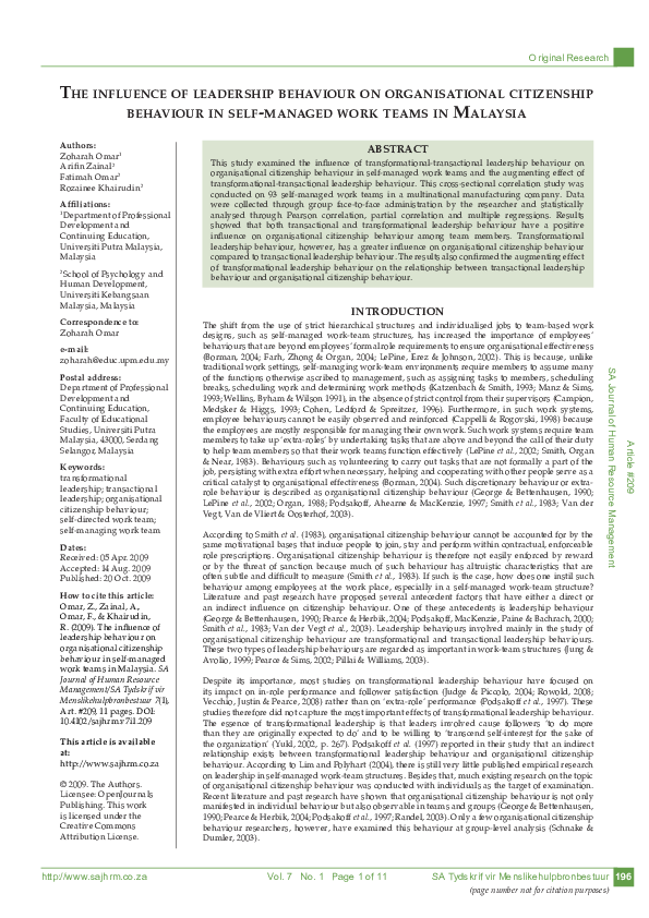 (PDF) The influence of leadership behaviour on organisational ...