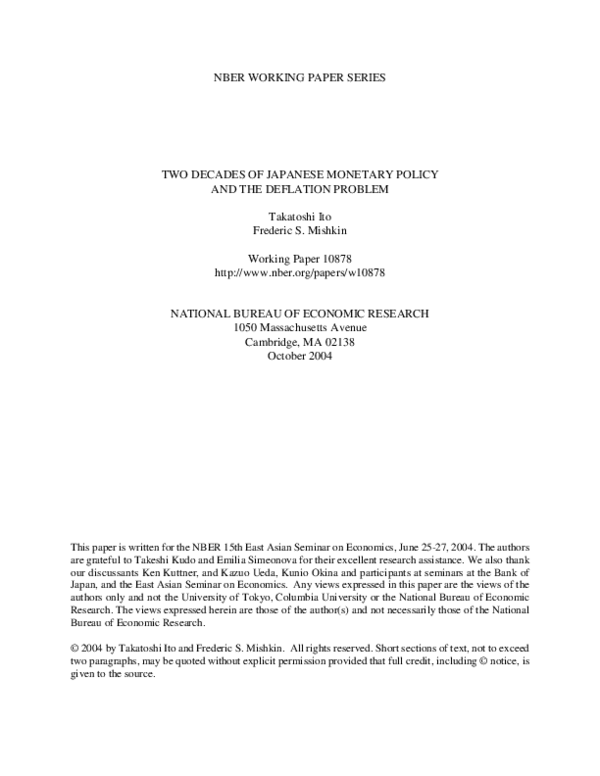 (PDF) Two Decades of Japanese Monetary Policy and the Deflation Problem