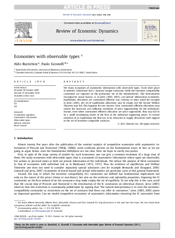 (PDF) Economies with observable types
