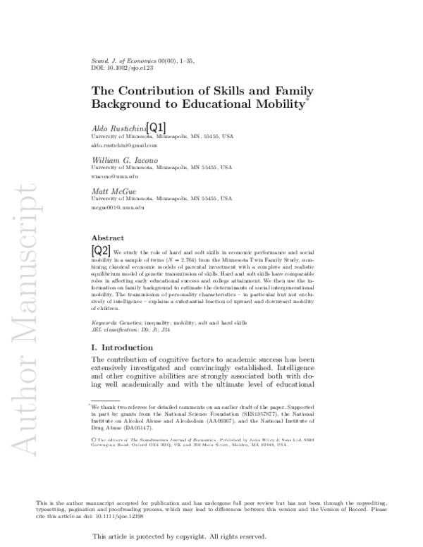 (PDF) The Contribution of Skills and Family Background to Educational ...