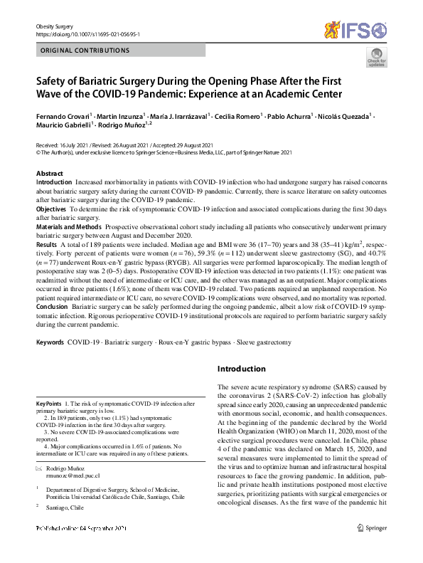 (PDF) Safety of Bariatric Surgery During the Opening Phase After the ...