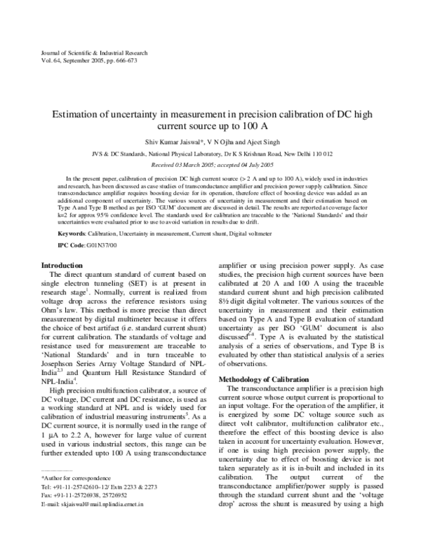 (PDF) Estimation of uncertainty in measurement in precision calibration ...