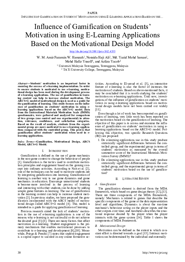 (PDF) Influence of Gamification on Students’ Motivation in using E ...