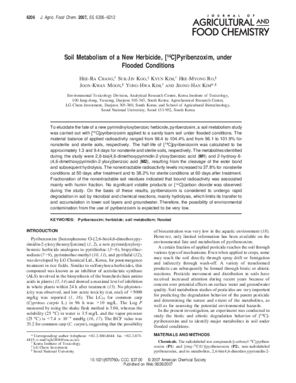 (PDF) Soil Metabolism of a New Herbicide, [ 14 C]Pyribenzoxim, under ...