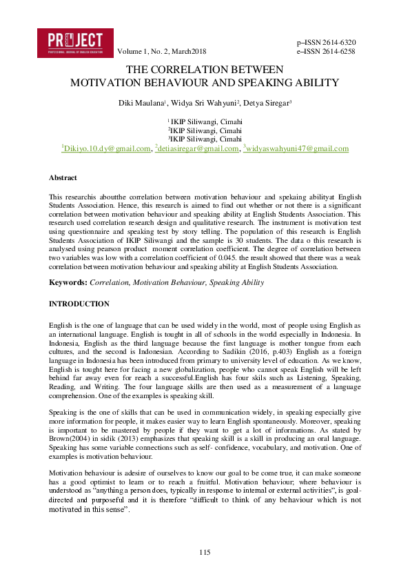 (PDF) The Correlation Between Motivation Behaviour and Speaking Ability