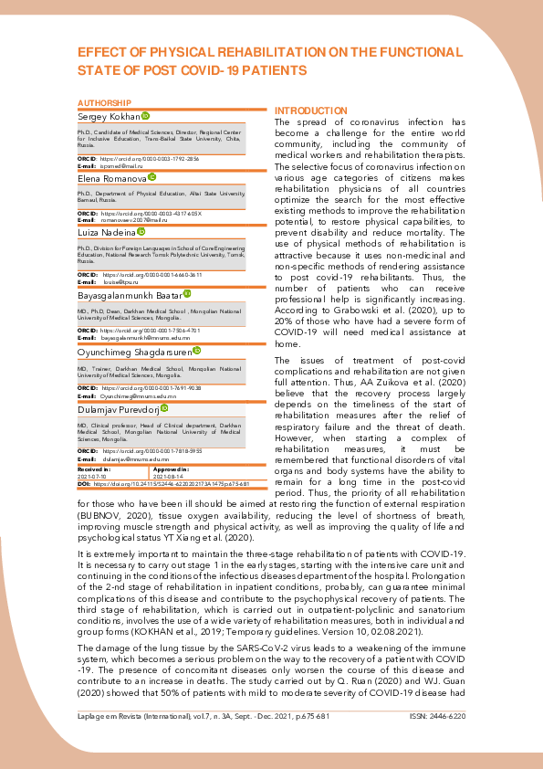(PDF) Effect of physical rehabilitation on the functional state of post ...