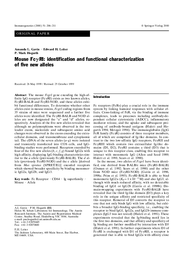 (PDF) Mouse Fc??RI: identification and functional characterization of ...