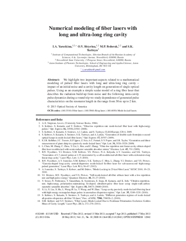 (PDF) Numerical modeling of fiber lasers with long and ultra-long ring ...