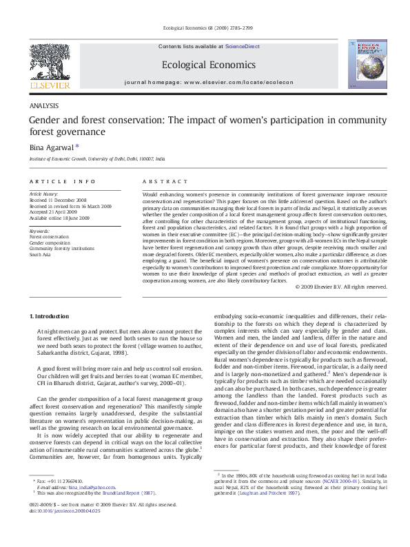 (PDF) Gender and forest conservation: The impact of women's ...
