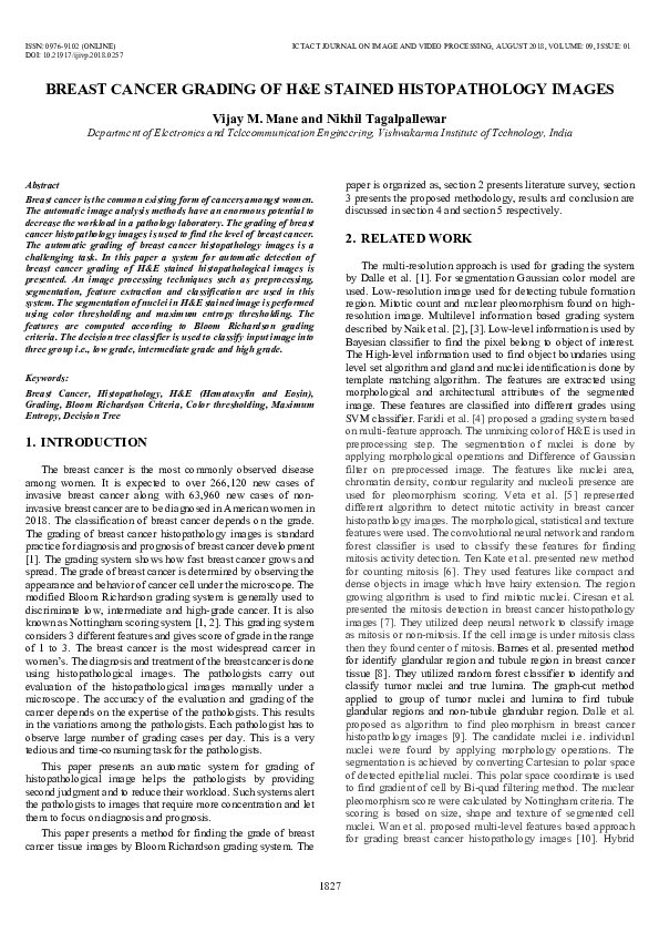 (PDF) Breast Cancer Grading of H Stained Histopathology Images