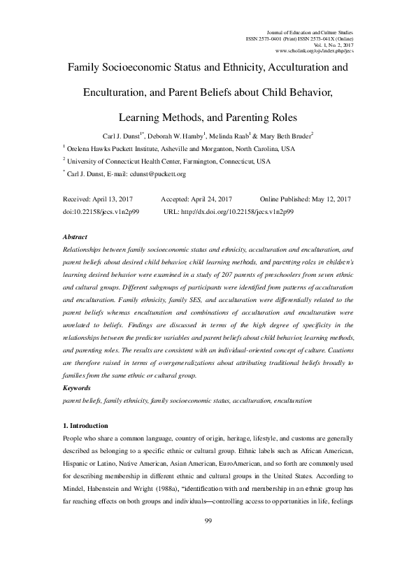 (PDF) Family Socioeconomic Status and Ethnicity, Acculturation and ...