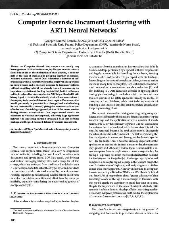 (PDF) Computer Forensic Document Clustering with ART1 Neural Networks