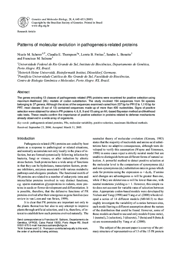 (PDF) Patterns of molecular evolution in pathogenesis-related proteins ...