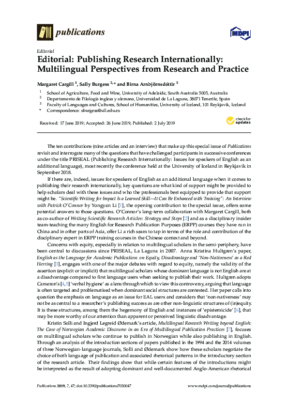 (PDF) Editorial: Publishing Research Internationally: Multilingual ...