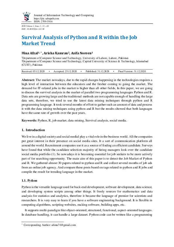 (PDF) Survival Analysis of Python and R within the Job Market Trend