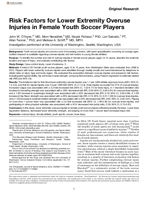 (PDF) Risk Factors for Lower Extremity Overuse Injuries in Female Youth ...