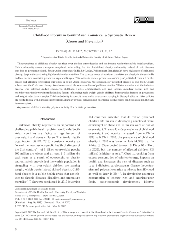 (PDF) Childhood Obesity in South-Asian Countries: a Systematic Review ...