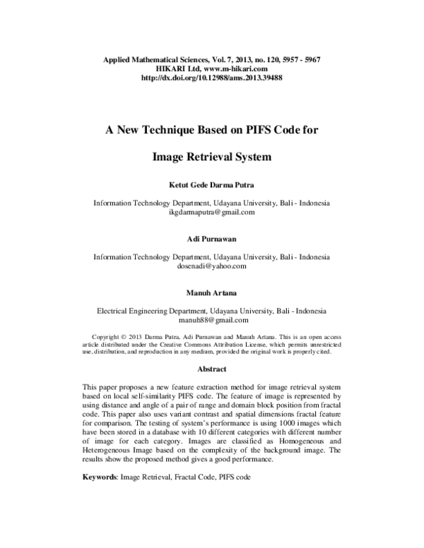 (PDF) A new technique based on PIFS code for image retrieval system