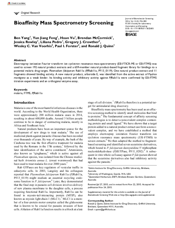 (PDF) Bioaffinity Mass Spectrometry Screening