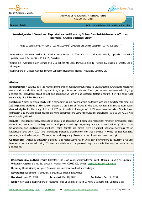 (PDF) Knowledge about Sexual and Reproductive Health among School ...