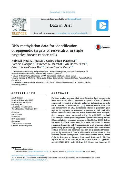 (PDF) DNA methylation data for identification of epigenetic targets of ...