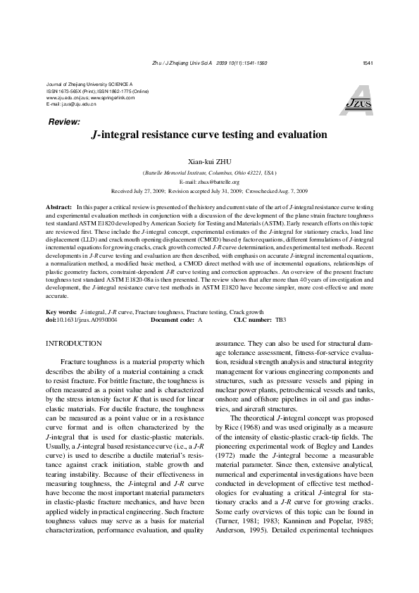 (PDF) J-integral resistance curve testing and evaluation
