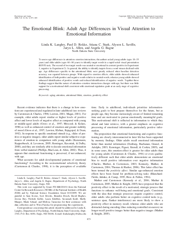 (PDF) The emotional blink: Adult age differences in visual attention to ...