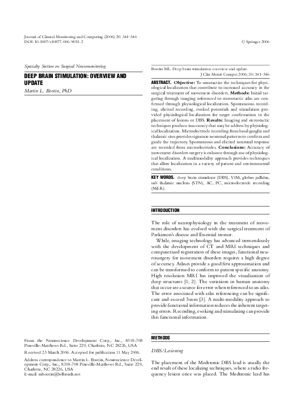 (PDF) Deep brain stimulation: overview and update