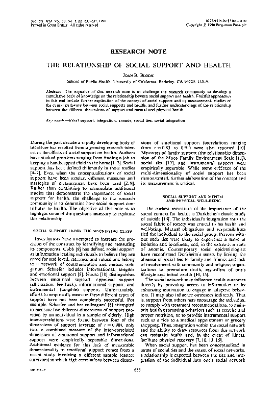 (PDF) The relationship of social support and health