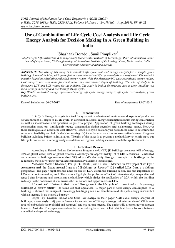 (PDF) Use of Combination of Life Cycle Cost Analysis and Life Cycle ...