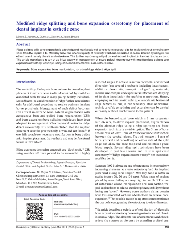 (PDF) Modified ridge splitting and bone expansion osteotomy for ...