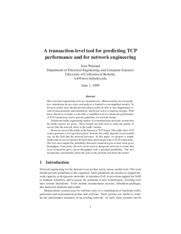 (PDF) A transaction-level tool for predicting TCP performance and for ...