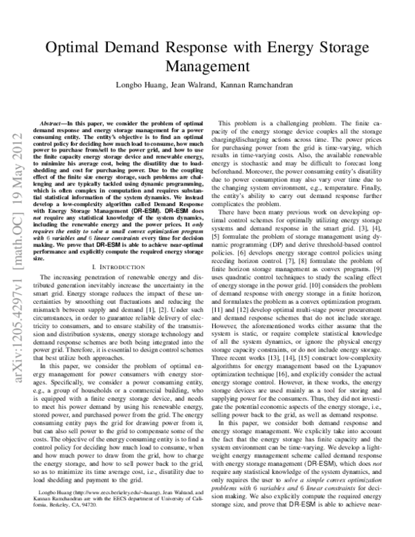(PDF) Optimal demand response with energy storage management