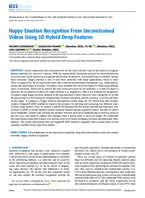 (PDF) Happy Emotion Recognition From Unconstrained Videos Using 3D ...