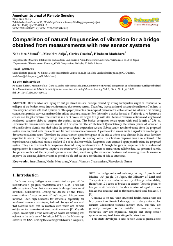 (PDF) Comparison of Natural Frequencies of Vibration for a Bridge ...