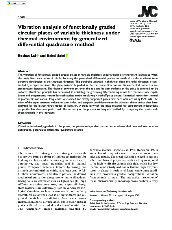 (PDF) Vibration analysis of functionally graded circular plates of ...
