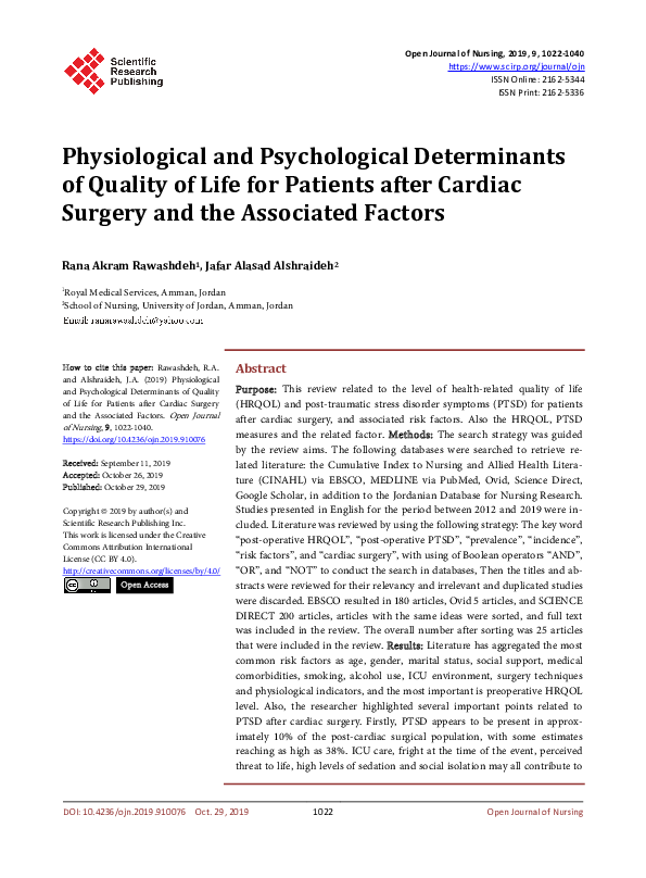 (PDF) Physiological and Psychological Determinants of Quality of Life ...