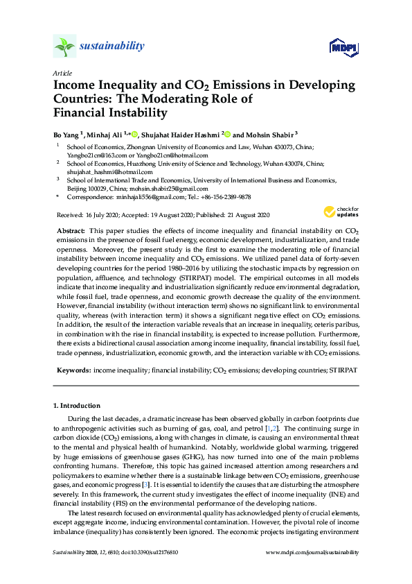(PDF) Income Inequality and CO2 Emissions in Developing Countries: The ...